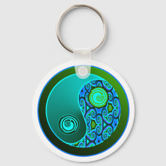 Aqua Swirls Yin Yang Sleutelhanger