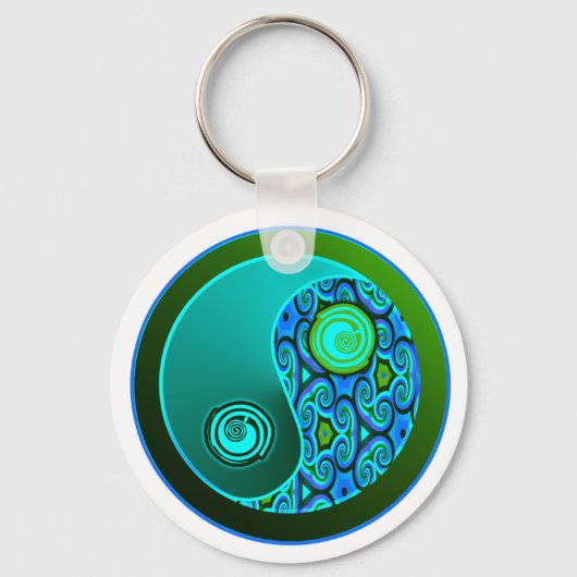 Aqua Swirls Yin Yang Sleutelhanger (Voorkant)