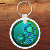 Aqua Swirls Yin Yang Sleutelhanger (Voorkant)