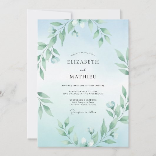 Aqua Tak Eucalyptus Bruiloft Kaart (Voorkant)