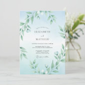 Aqua Tak Eucalyptus Bruiloft Kaart (Staand voorkant)
