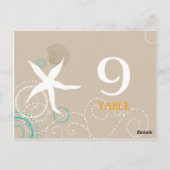 Aqua Tan White Beach Trouwtafel Nummers Briefkaart (Achterkant)