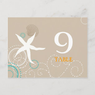 Aqua Tan White Beach Trouwtafel Nummers Briefkaart