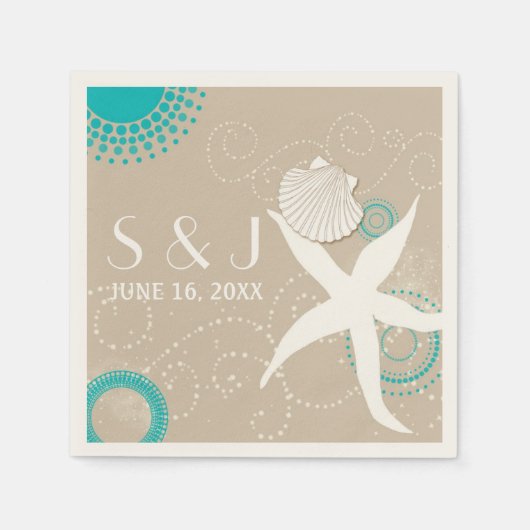 Aqua Tan White Beach Wedding Servetten (Voorkant)
