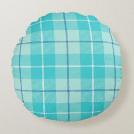 Aqua Tartan Plaid Rond Kussen