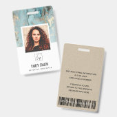 AQUA TEAL AGATE WERKNEMER FOTO BARCODE NAAMBORDJE BADGE (Voor- en achterkant)