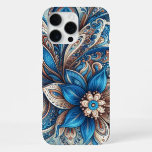 Aqua Teal Azure Blau Beige Paisley Kunst Patroon iPhone 16 Pro Max Hoesje