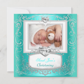 Aqua Teal Baby Meisje Jongen Doop Doopfeest Kruis Kaart