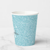 Aqua Teal Blauwe Glitter en Glans Monogram Papieren Bekers (Links)