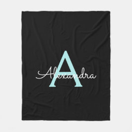 Aqua Teal Blauwe Script Meisjesachtige Monogram Na Fleece Deken