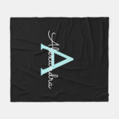 Aqua Teal Blauwe Script Meisjesachtige Monogram Na Fleece Deken (Voorkant (Horizontaal))
