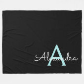 Aqua Teal Blauwe Script Meisjesachtige Monogram Na Fleece Deken (Voorkant (Horizontaal))