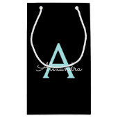 Aqua Teal Blauwe Script Meisjesachtige Monogram Na Klein Cadeauzakje (Achterkant)