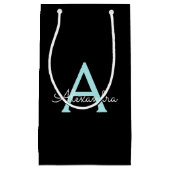 Aqua Teal Blauwe Script Meisjesachtige Monogram Na Klein Cadeauzakje (Voorkant)