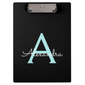 Aqua Teal Blauwe Script Meisjesachtige Monogram Na Klembord (Voorkant)