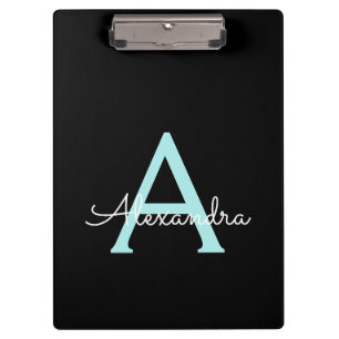 Aqua Teal Blauwe Script Meisjesachtige Monogram Na Klembord