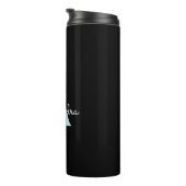 Aqua Teal Blauwe Script Meisjesachtige Monogram Na Thermosbeker (Geroteerd rechts)