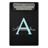 Aqua Teal Blauwe Script Meisjesnaam Monogram Mini Klembord (Voorkant)