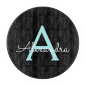 Aqua Teal Blauwe Script Meisjesnaam Monogram Snijplank (Voorkant)