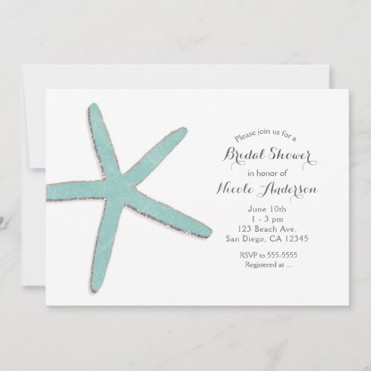 Aqua Teal Blauwe Zeester Witte Strand Bruidsdouche Kaart (Voorkant)
