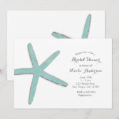 Aqua Teal Blauwe Zeester Witte Strand Bruidsdouche Kaart (Voorkant / Achterkant)