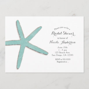 Aqua Teal Blauwe Zeester Witte Strand Bruidsdouche Kaart