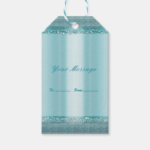 Aqua Teal Blauwe & Zilveren Diamanten Bling Feest  Cadeaulabel