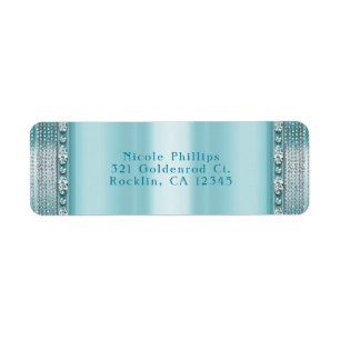 Aqua Teal Blauwe & Zilveren Diamanten Bling Uitnod Etiket