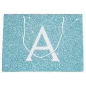 Aqua Teal Blue Glitter & Sparkle Monogram Groot Cadeauzakje (Voorkant)