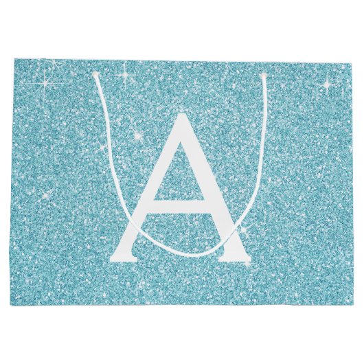 Aqua Teal Blue Glitter & Sparkle Monogram Groot Cadeauzakje (Achterkant)