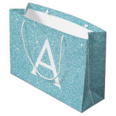 Aqua Teal Blue Glitter & Sparkle Monogram Groot Cadeauzakje (Achterkant Gekanteld)