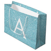 Aqua Teal Blue Glitter & Sparkle Monogram Groot Cadeauzakje (Voorkant Gekanteld)