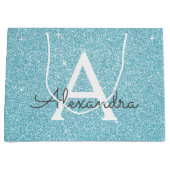 Aqua Teal Blue Glitter & Sparkle Monogram Groot Cadeauzakje (Voorkant)