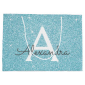 Aqua Teal Blue Glitter & Sparkle Monogram Groot Cadeauzakje (Achterkant)