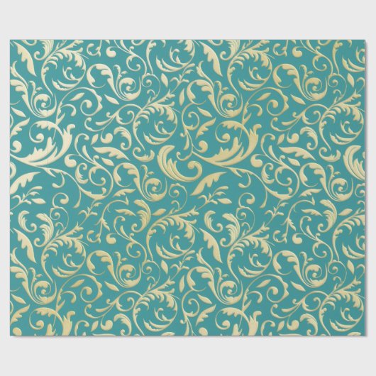 Aqua & Teal Christmas Wrapping Paper with Gold Acc Cadeaupapier (Vlak)