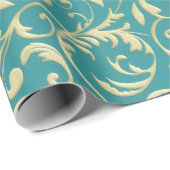 Aqua & Teal Christmas Wrapping Paper with Gold Acc Cadeaupapier (Rol Hoek)