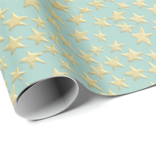 Aqua & Teal Christmas Wrapping Paper with Gold Acc Cadeaupapier (Rol Hoek)