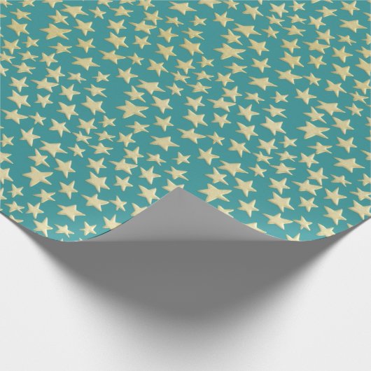 Aqua & Teal Christmas Wrapping Paper with Gold Acc Cadeaupapier (Hoek)