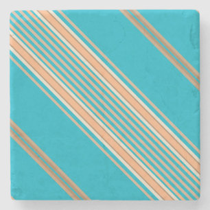 Aqua Teal en Ecru, Strepen Vierkante Onderzetter