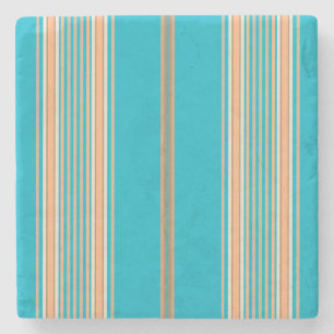 Aqua Teal en Ecru, Strepen Vierkante Onderzetter