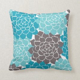 Aqua Teal en Graphietgrijze Bloemencollage Kussen