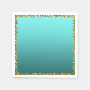 Aqua Teal Gedompelde Gouden Glitter Glam Glans Fee Servet