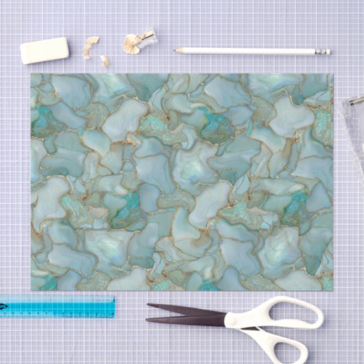 Aqua Teal Goud Aquarel Marmer Glas Tissuepapier (Craft)