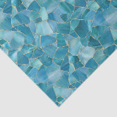 Aqua Teal Goud Waterverf Mozaïek Glas in Lood Tissuepapier (Detail)