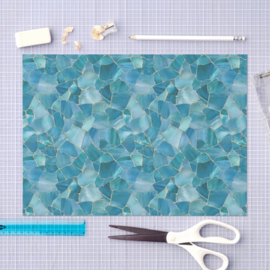 Aqua Teal Goud Waterverf Mozaïek Glas in Lood Tissuepapier (Craft)