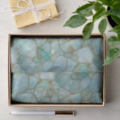 Aqua Teal Goud Waterverf Mozaïek Zee Glas  Tissuepapier (Geschenk)