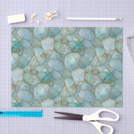 Aqua Teal Goud Waterverf Mozaïek Zee Glas  Tissuepapier (Craft)