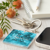 Aqua Teal Hemelse Ster Monogram Sleutelhanger (Voorkant Rechts)
