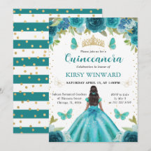 Aqua & Teal Jurk Donkere Huid Prinses Quinceanera