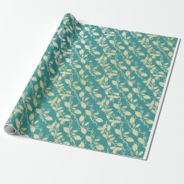 Aqua & Teal Kerst Inpakpapier met Gouden Accenten